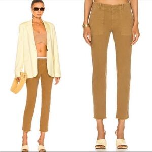 NWT NILI LOTAN Jenna Slim Pants in “Fawn” Cotton Ankle Raw Hem Size 12